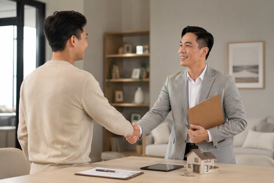 D&C Solution Management consultant and client shaking hands